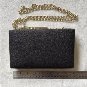 Banana Republic Black Glitter Clutch with Gold Chain